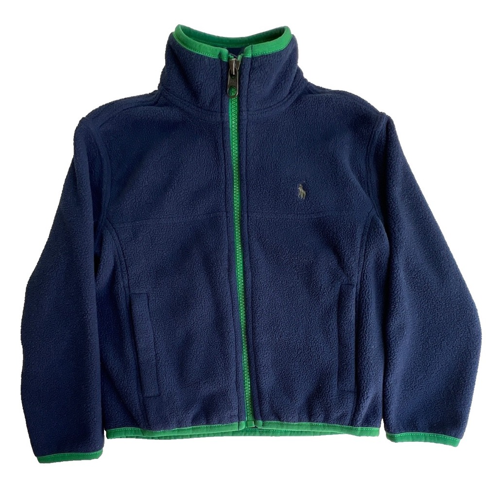Polo Ralph Lauren Kids 4/4T Fleece Jacket Navy Blue Green Full Zip Boys Unisex